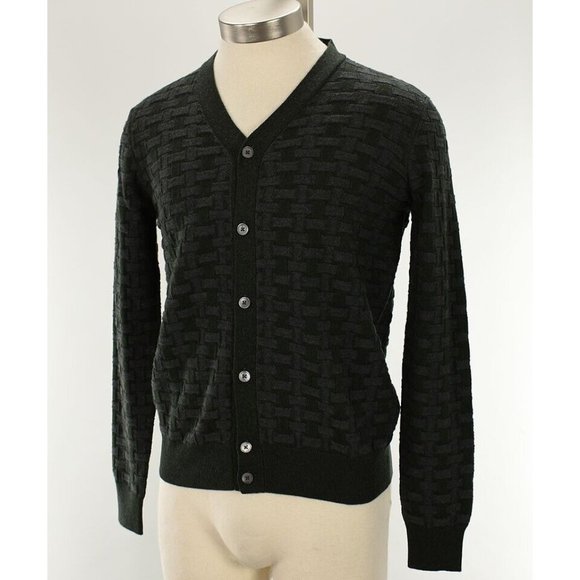 RODA Gray Green BASKETWEAVE Slim Fit V Neck Cardigan Sweater MEDIUM Italy NWT - Picture 1 of 2